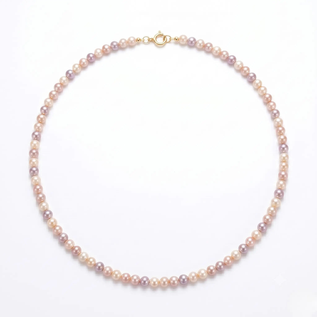 18K Solid Gold Dainty 3-3.5mm Natural Multicolor Freshwater Pearl Necklace