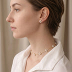 Dainty 18K Solid Gold Berry Pearl Station Earrings for Women