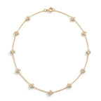 Dainty 18K Solid Gold Berry Pearl Station Choker Necklace for Women