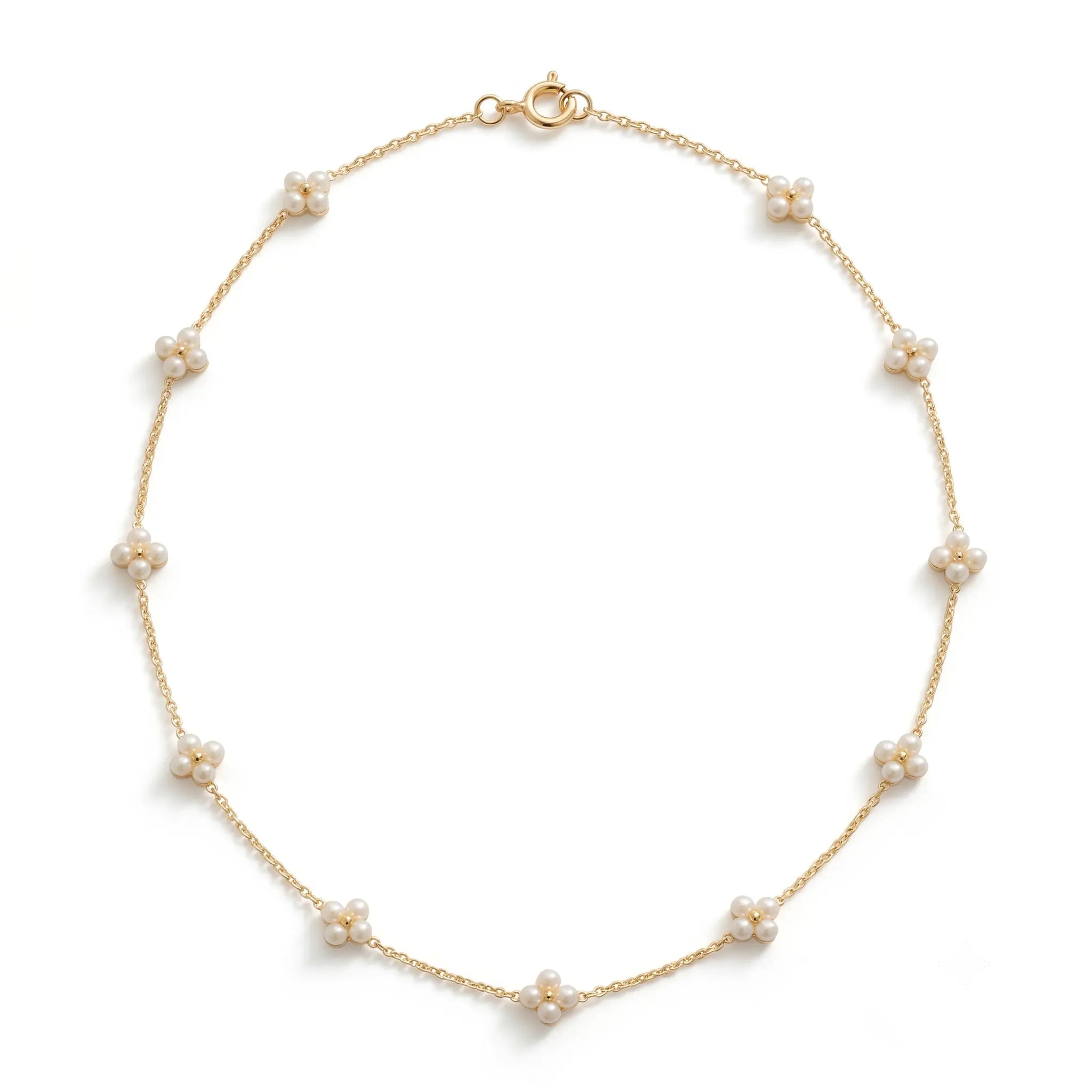 Dainty 18K Solid Gold Berry Pearl Station Choker Necklace for Women