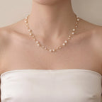 Dainty 18K Solid Gold Double Strand Pearl Necklace, Two Layer Real Freshwater Baby Pearl Choker for Bride Wedding