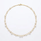 Dainty 18K Solid Gold Double Strand Pearl Necklace, Two Layer Real Freshwater Baby Pearl Choker for Bride Wedding