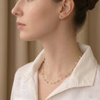 Dainty 18K Solid Gold Pink Pearl Station Necklace for Women