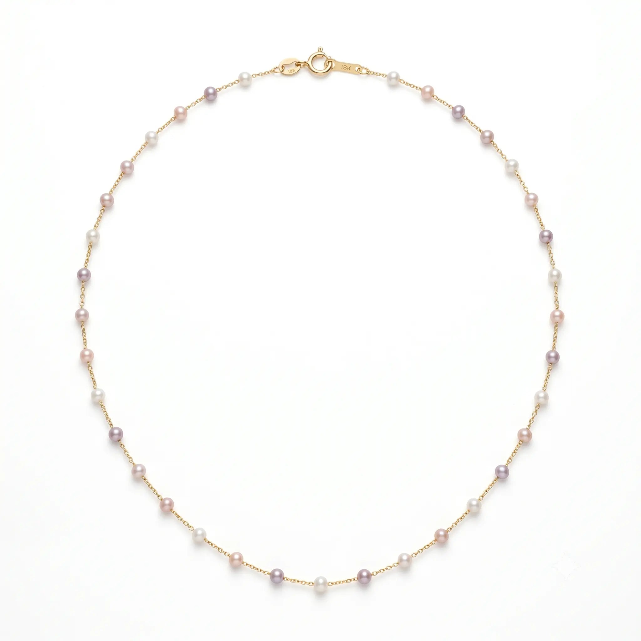 18K Solid Gold Pink Pearl Choker 3-3.5mm Freshwater Pearl Station Chain for Bridal & Wedding