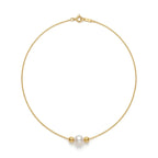 Dainty 18K Solid Gold Single Pearl Necklace for Women, Minimalist Real Freshwater Pearl Choker with Gold Beads