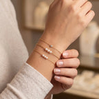 Dainty 18K Solid Gold Triple Pearl Bracelet, Minimalist 3.5mm Real Freshwater Pearl Strand Bracelet