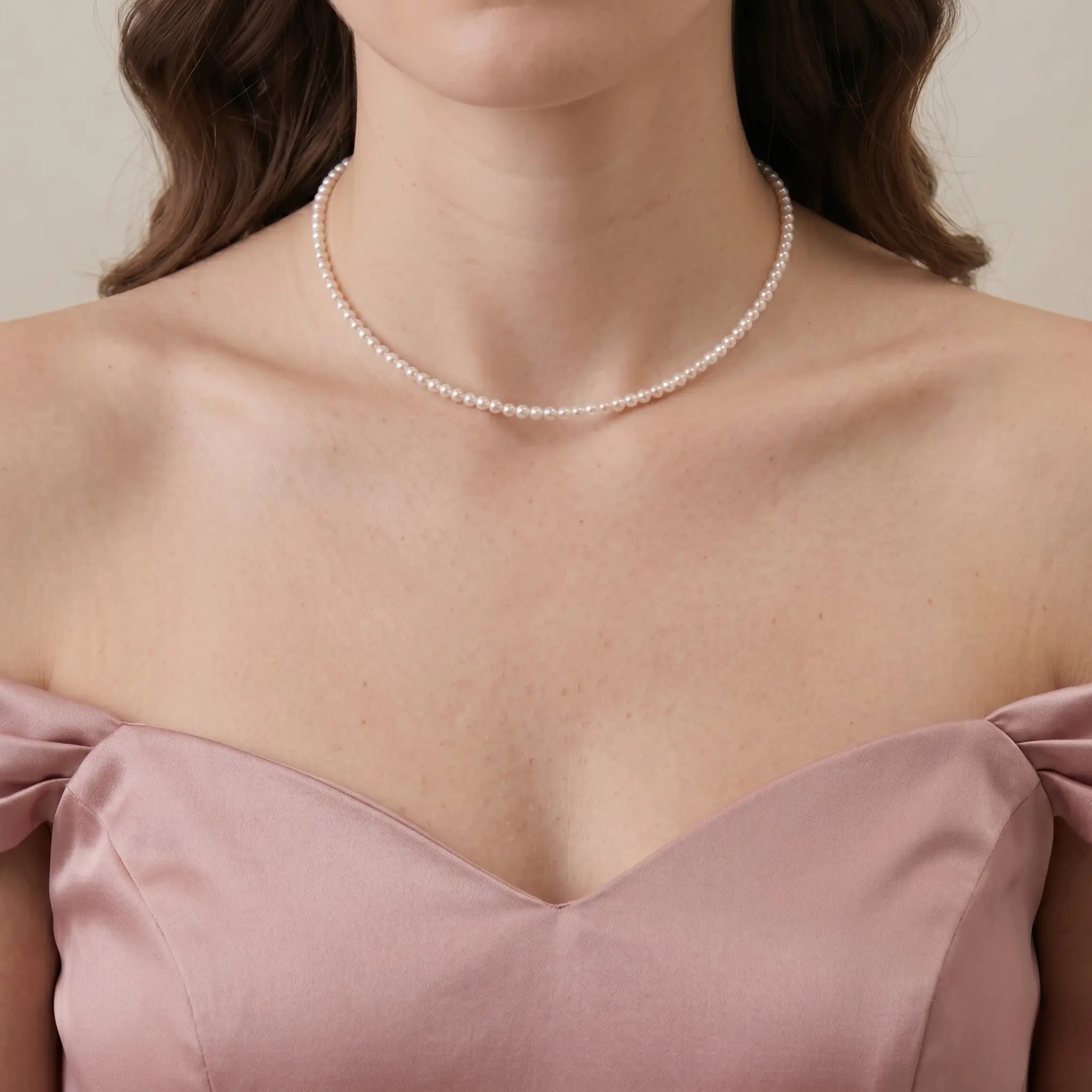 Dainty Bridesmaid Pearl Gift Necklace, 18K Solid Gold 2-2.5mm Skinny Freshwater Pearl Choker