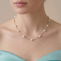Dainty Bridesmaid Pearl Gift Necklace, 18K White Gold Plated Silver Station Pearl Chain