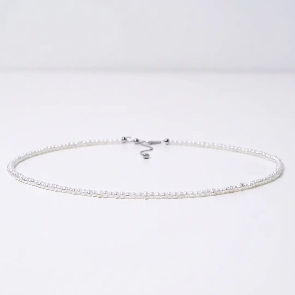 2-3mm Tiny Baroque Pearl Necklace, S925 Sterling Silver Minimalist Seed Pearl Choker