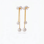 18K Gold Japanese Akoya Pearl Drop Earrings, 5-5.5mm Genuine White Pearls