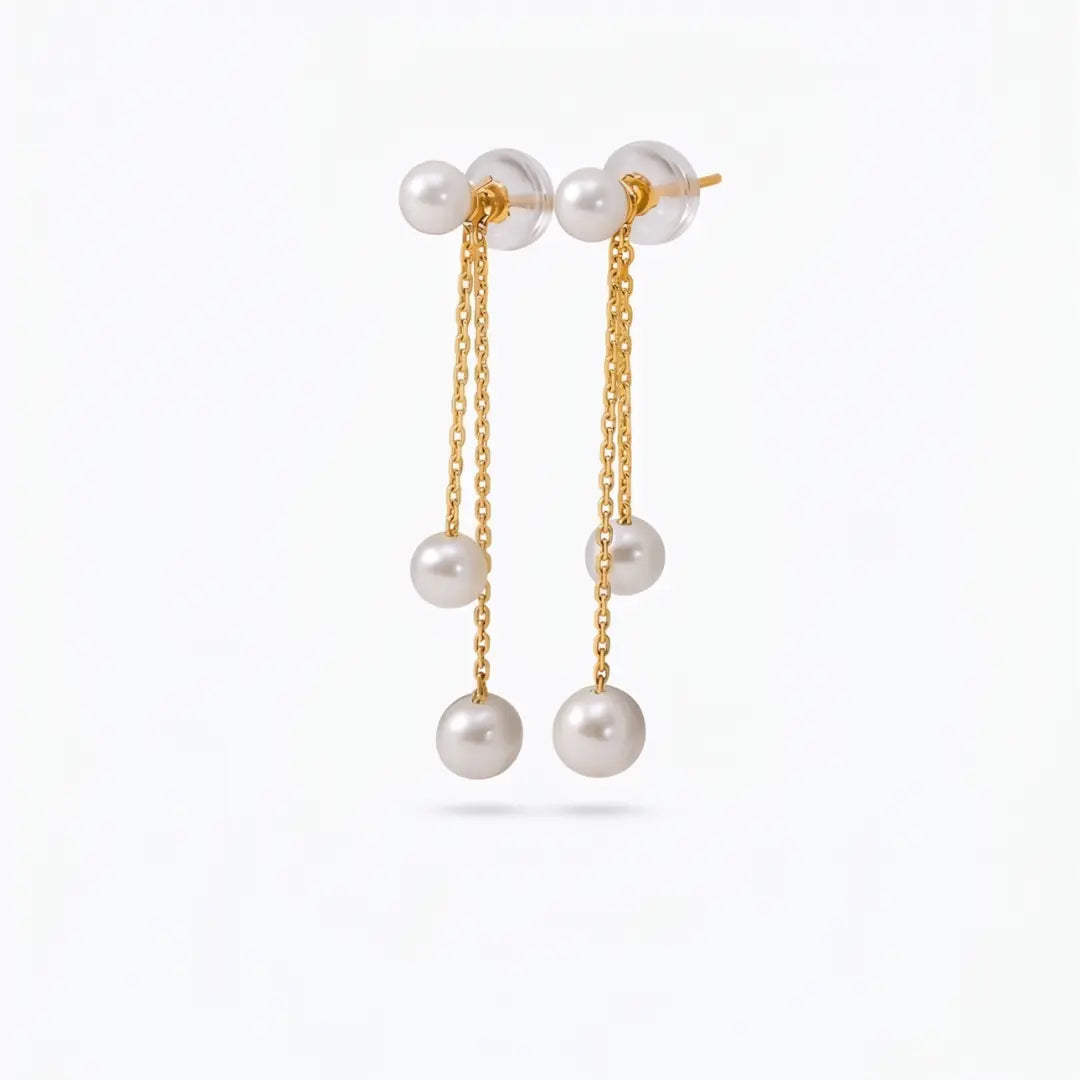 5-5.5mm 18K Gold Japanese Akoya Drop Pearl Earrings