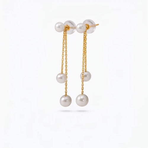 18K Gold Japanese Akoya Pearl Drop Earrings, 5-5.5mm Genuine White Pearls