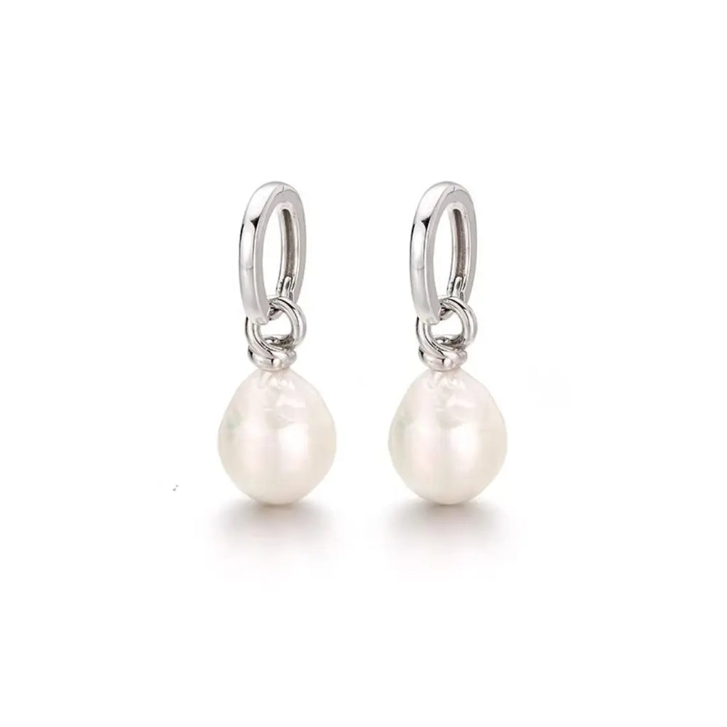 2-in-1 Detachable Baroque Pearl Huggie Hoops - Twisted Rope Detail 925 Silver