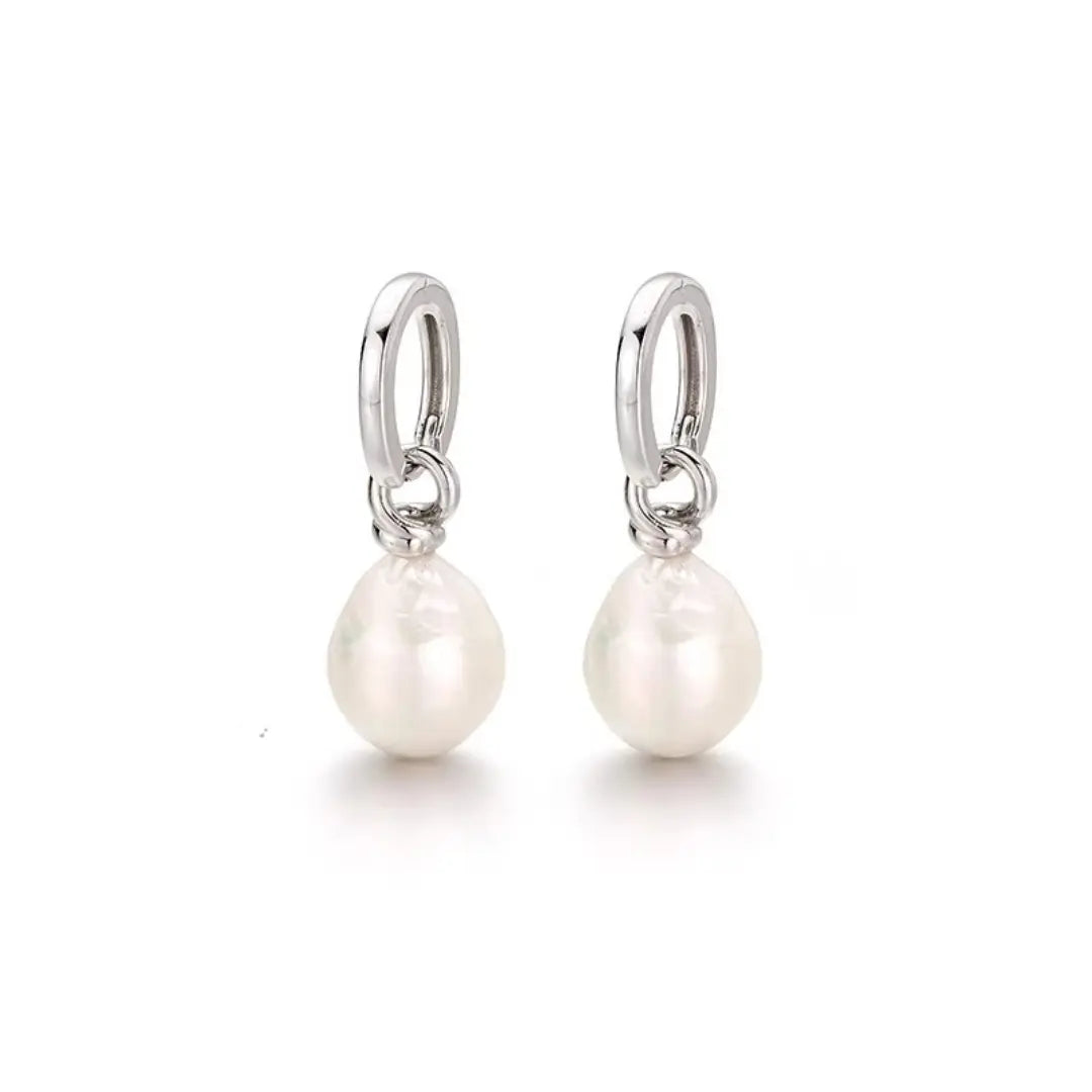 2-in-1 Detachable Baroque Pearl Huggie Hoops - Twisted Rope Detail 925 Silver