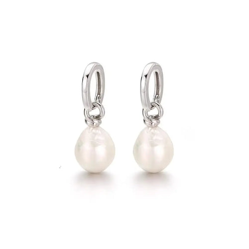 2-in-1 Detachable Baroque Pearl Huggie Hoops - Twisted Rope Detail 925 Silver