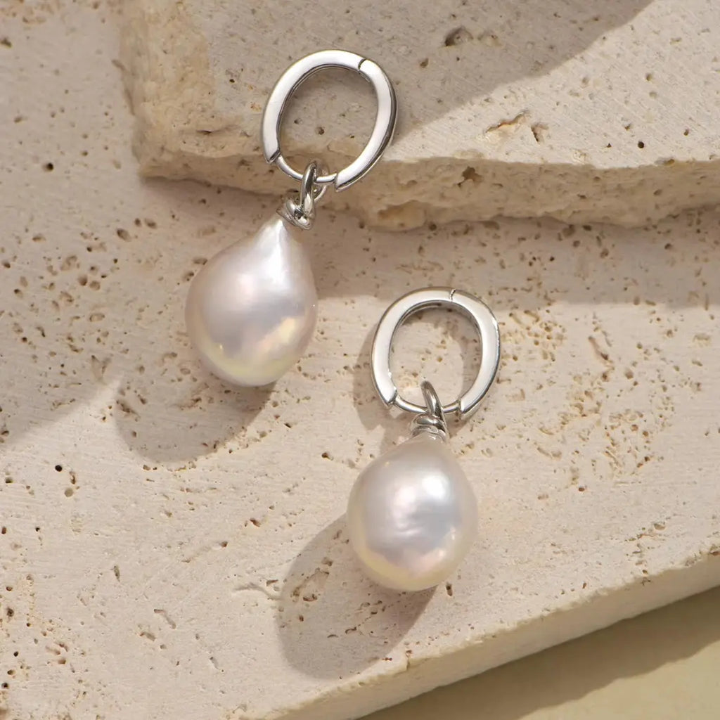 2-in-1 Detachable Baroque Pearl Huggie Hoops - Twisted Rope Detail 925 Silver