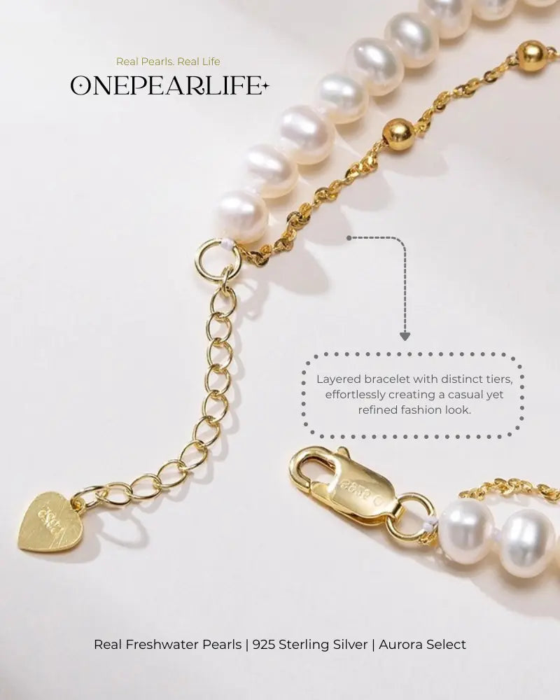 Double-Layer White Pearl Bracelet, Classic 6-7mm Freshwater Pearl Strand for Women