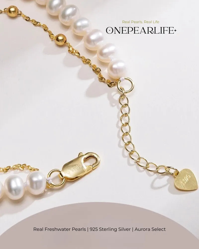Double-Layer White Pearl Bracelet, Classic 6-7mm Freshwater Pearl Strand for Women