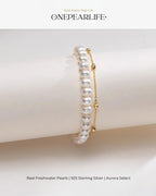 Double-Layer White Pearl Bracelet, Classic 6-7mm Freshwater Pearl Strand for Women