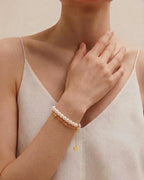 Double-Layer White Pearl Bracelet, Classic 6-7mm Freshwater Pearl Strand for Women
