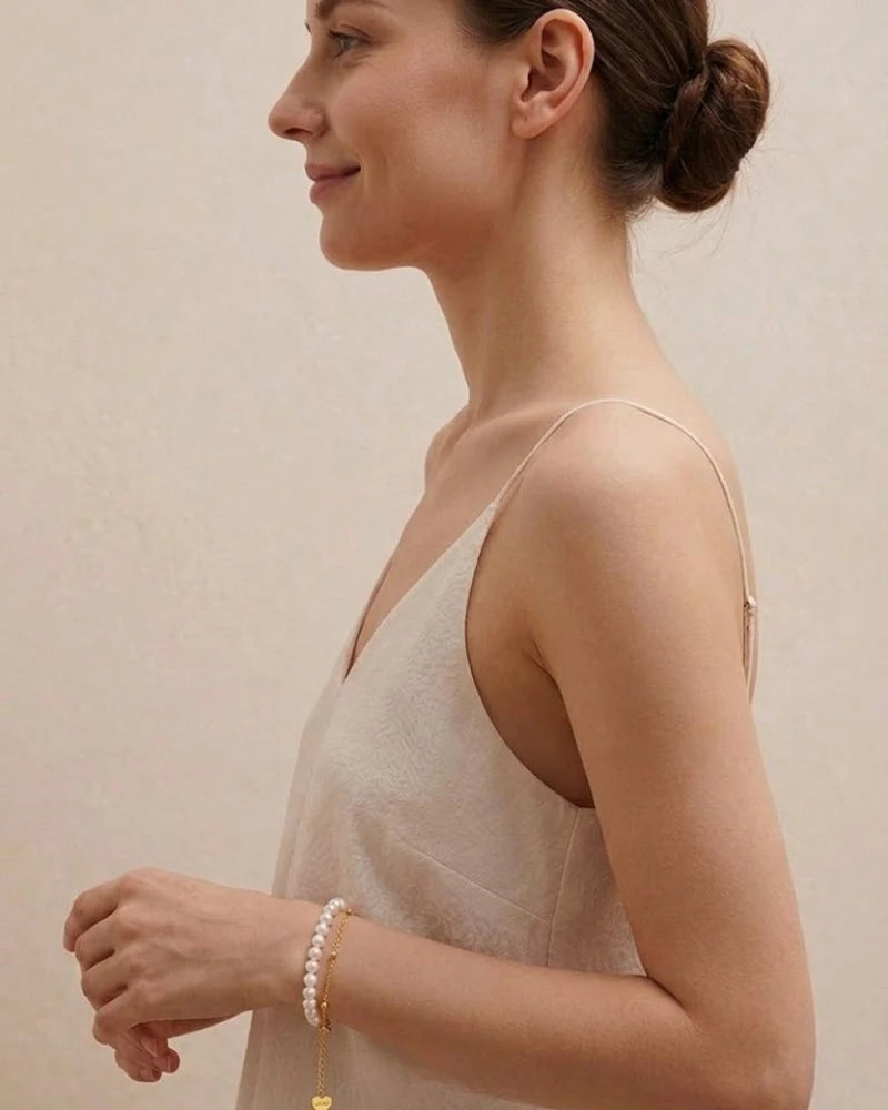 Double-Layer White Pearl Bracelet, Classic 6-7mm Freshwater Pearl Strand for Women