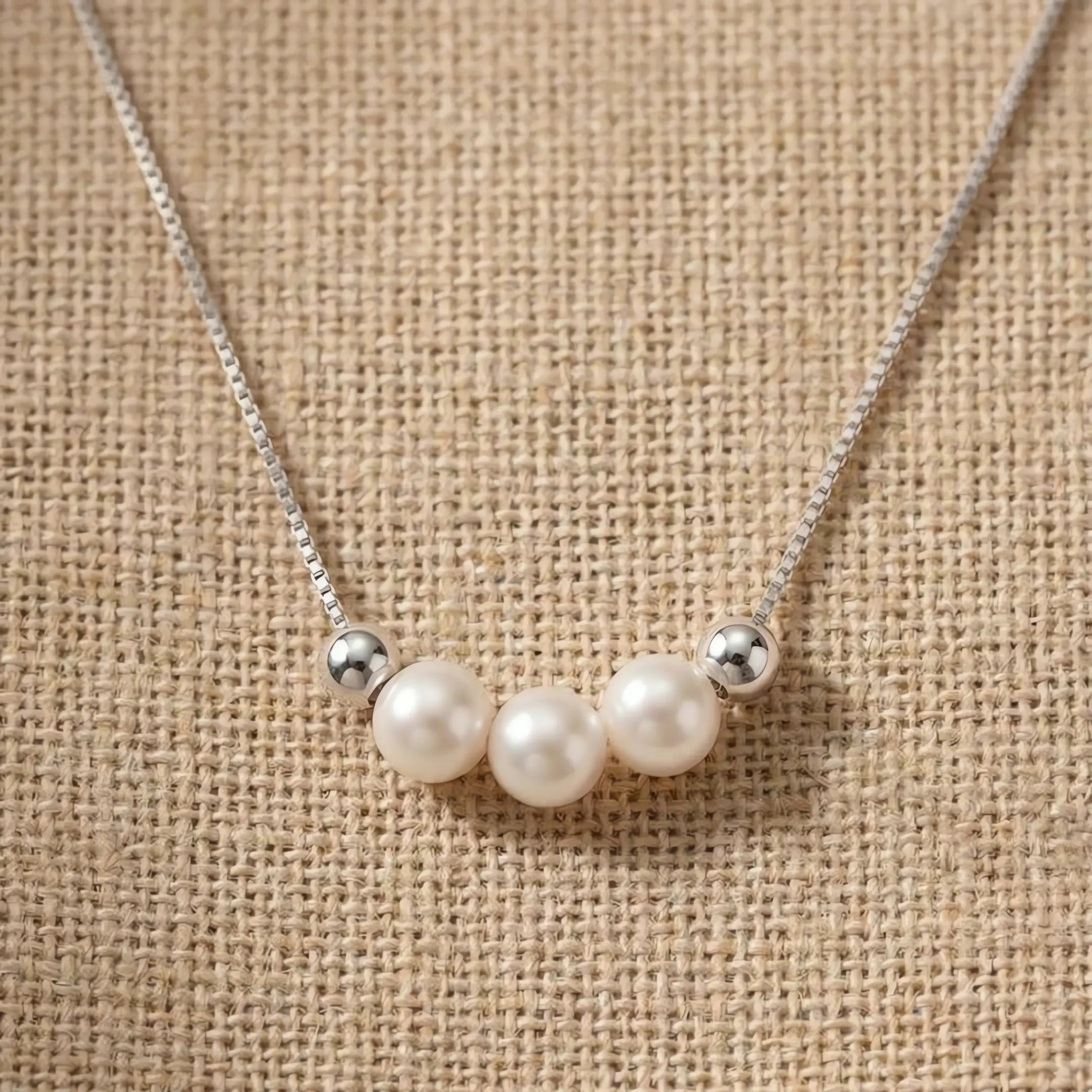 7-7.5mm Natural White Freshwater Triple Pearl Necklace