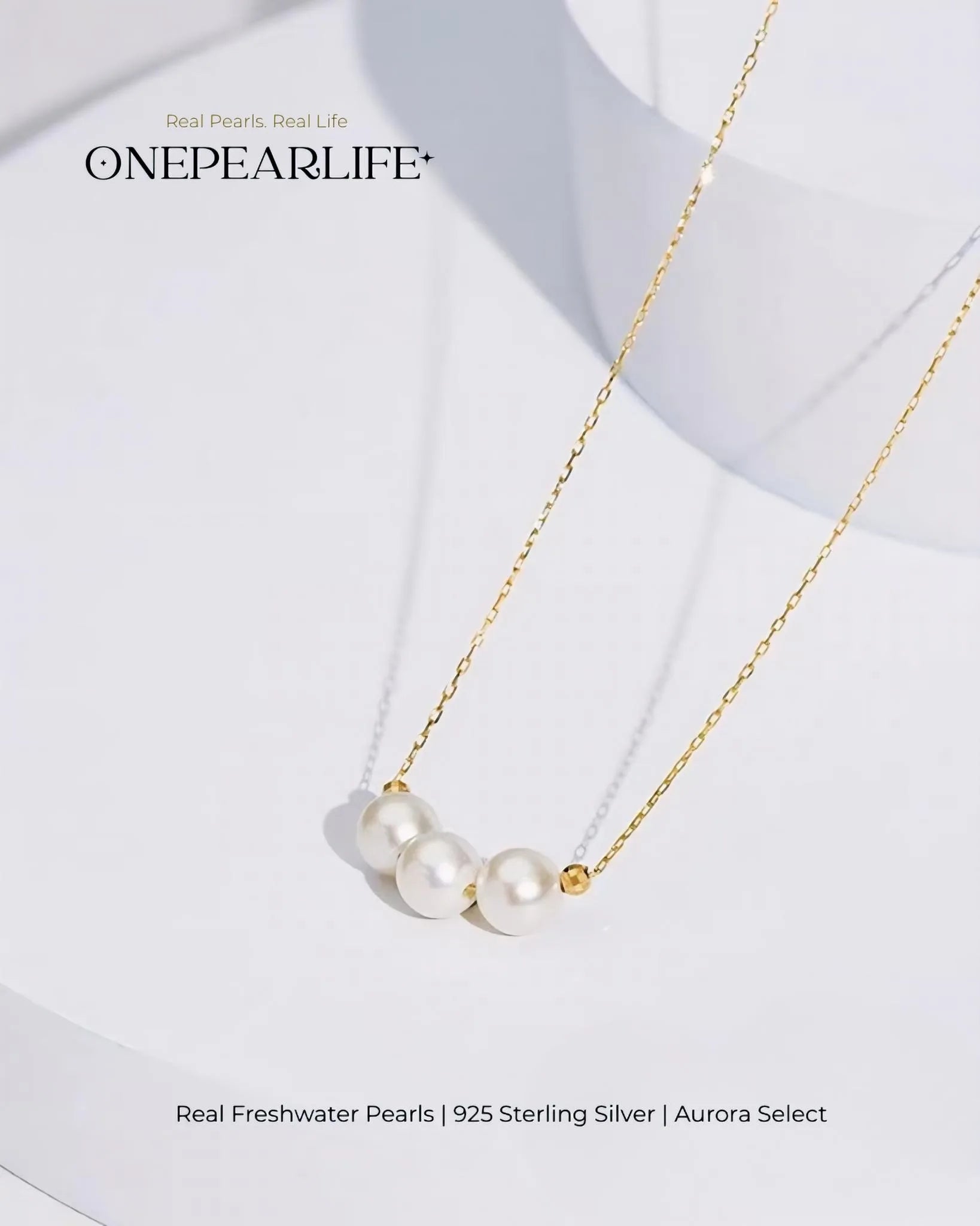 Elena – AAA+ Japanese Akoya Pearl Trinity Necklace in 18K Solid Gold