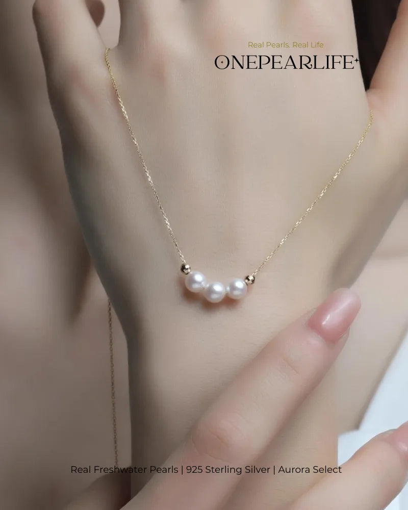 Elena – AAA+ Japanese Akoya Pearl Trinity Necklace in 18K Solid Gold