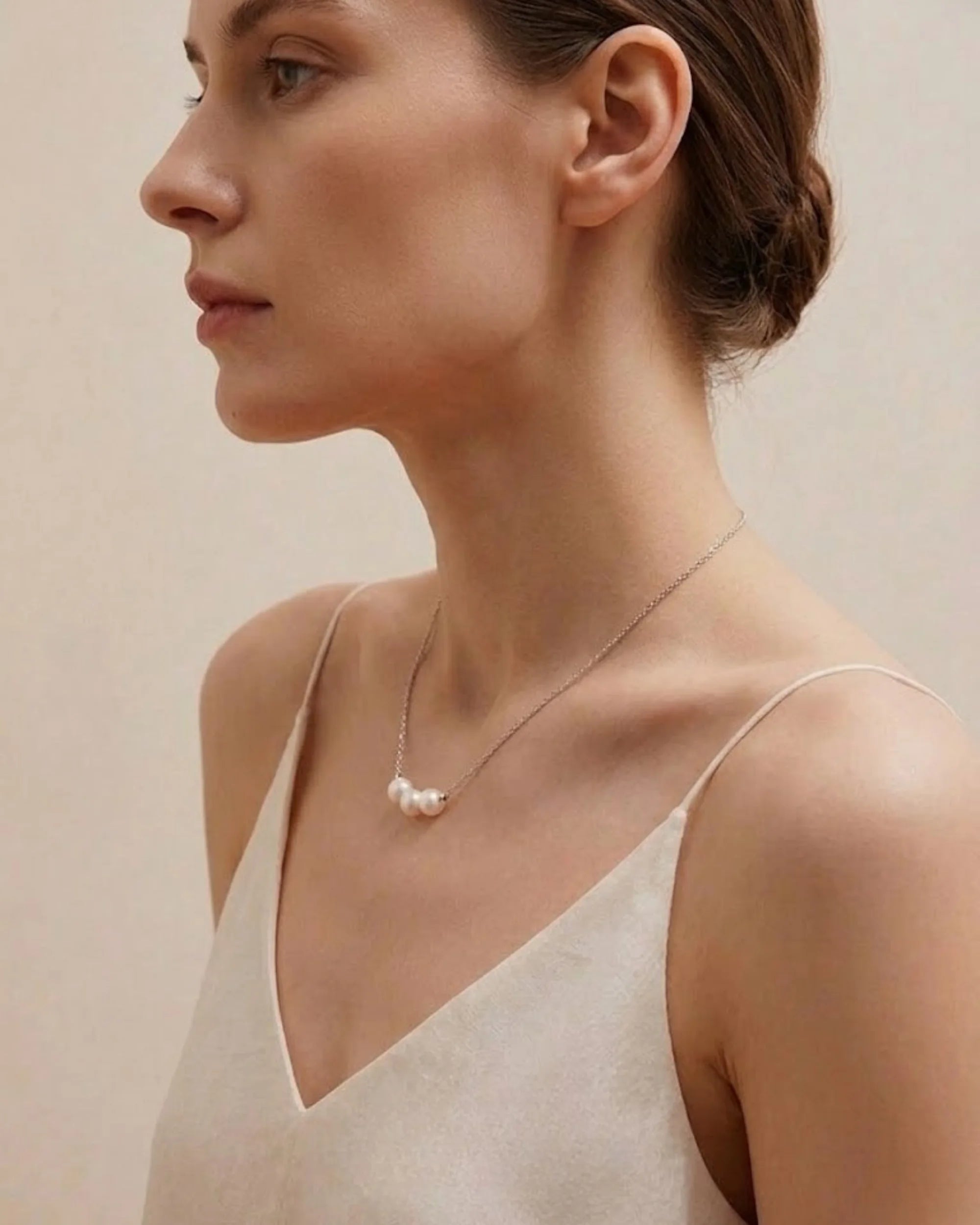 7-7.5mm Natural White Freshwater Triple Pearl Necklace