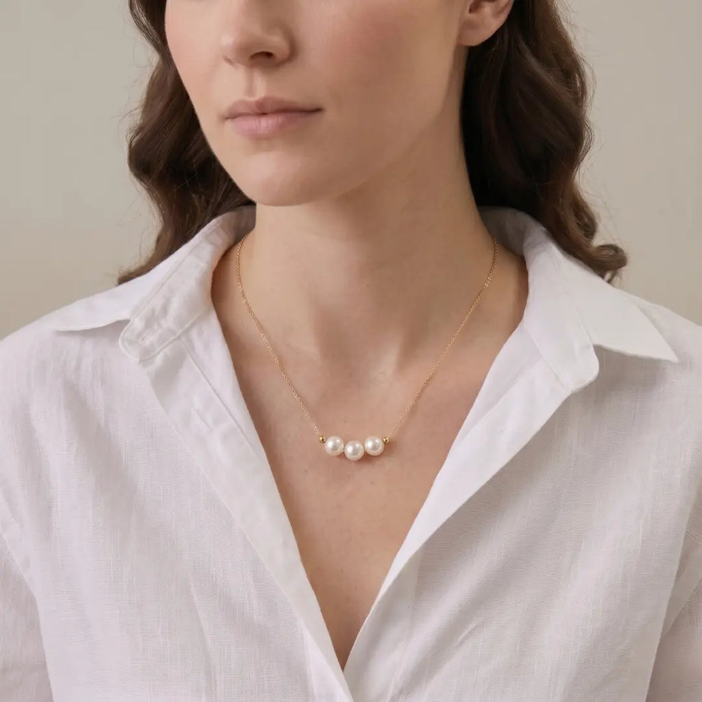 18K Solid Gold 7-7.5mm Japanese Akoya Pearl Necklace