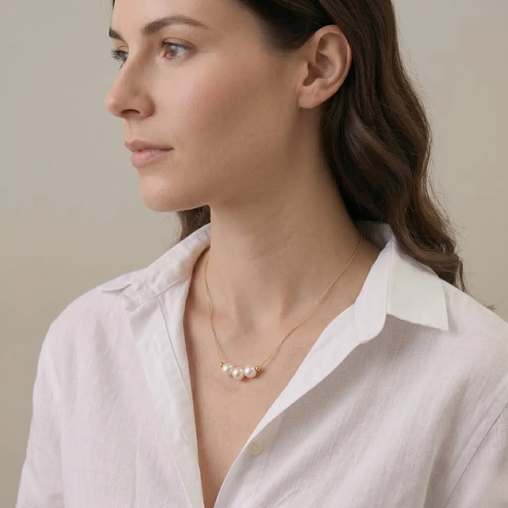 18K Solid Gold 7-7.5mm Japanese Akoya Pearl Necklace