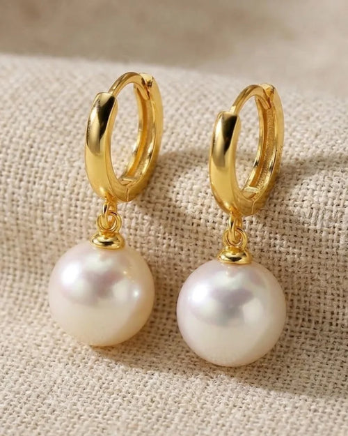 12-13mm Gold Freshwater Edison Pearl Hoop Earrings