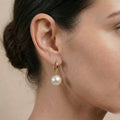 18K Gold Akoya Pearl Hoop Earrings, Natural Untreated Japanese Pearl Drops