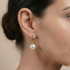 18K Gold Akoya Pearl Hoop Earrings, Natural Untreated Japanese Pearl Drops