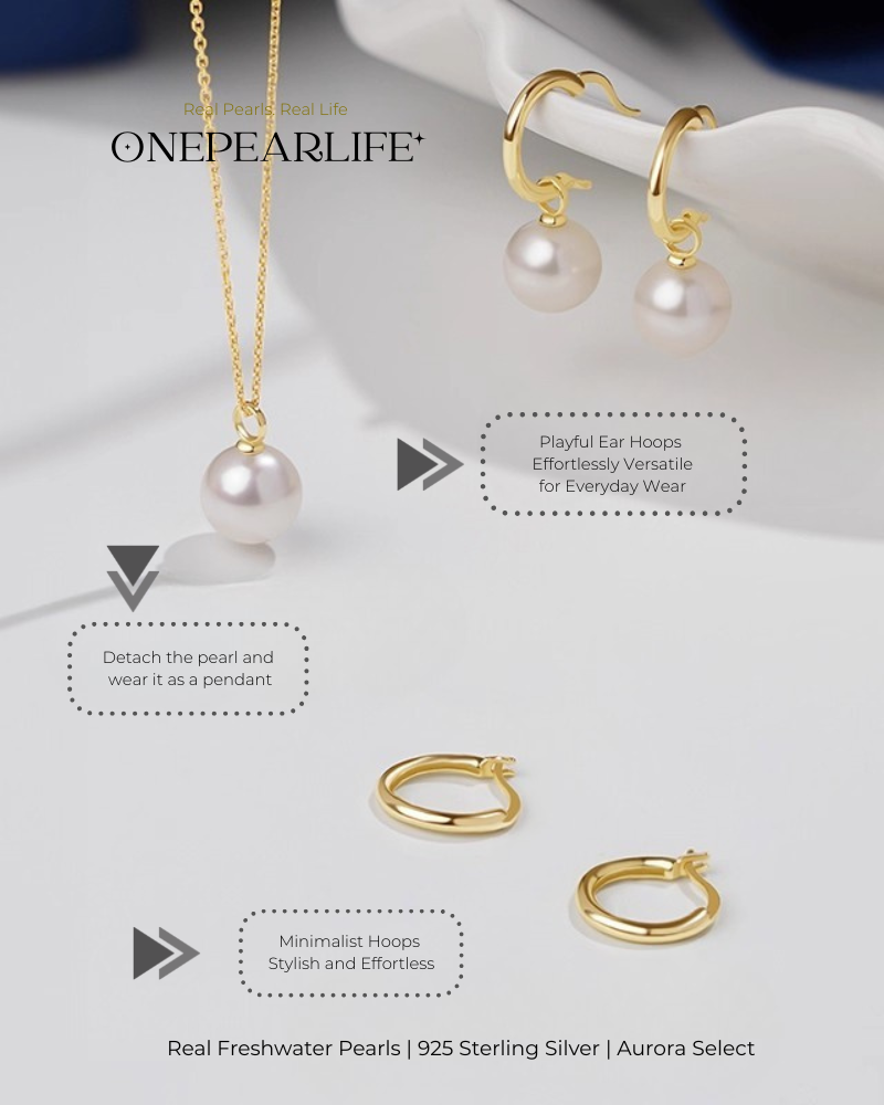 Elina – AAA Quality Natural Freshwater White Pearl Convertible Earrings | 8–8.5mm | 925 Sterling Silver or 18K Gold Vermeil Onepearlife