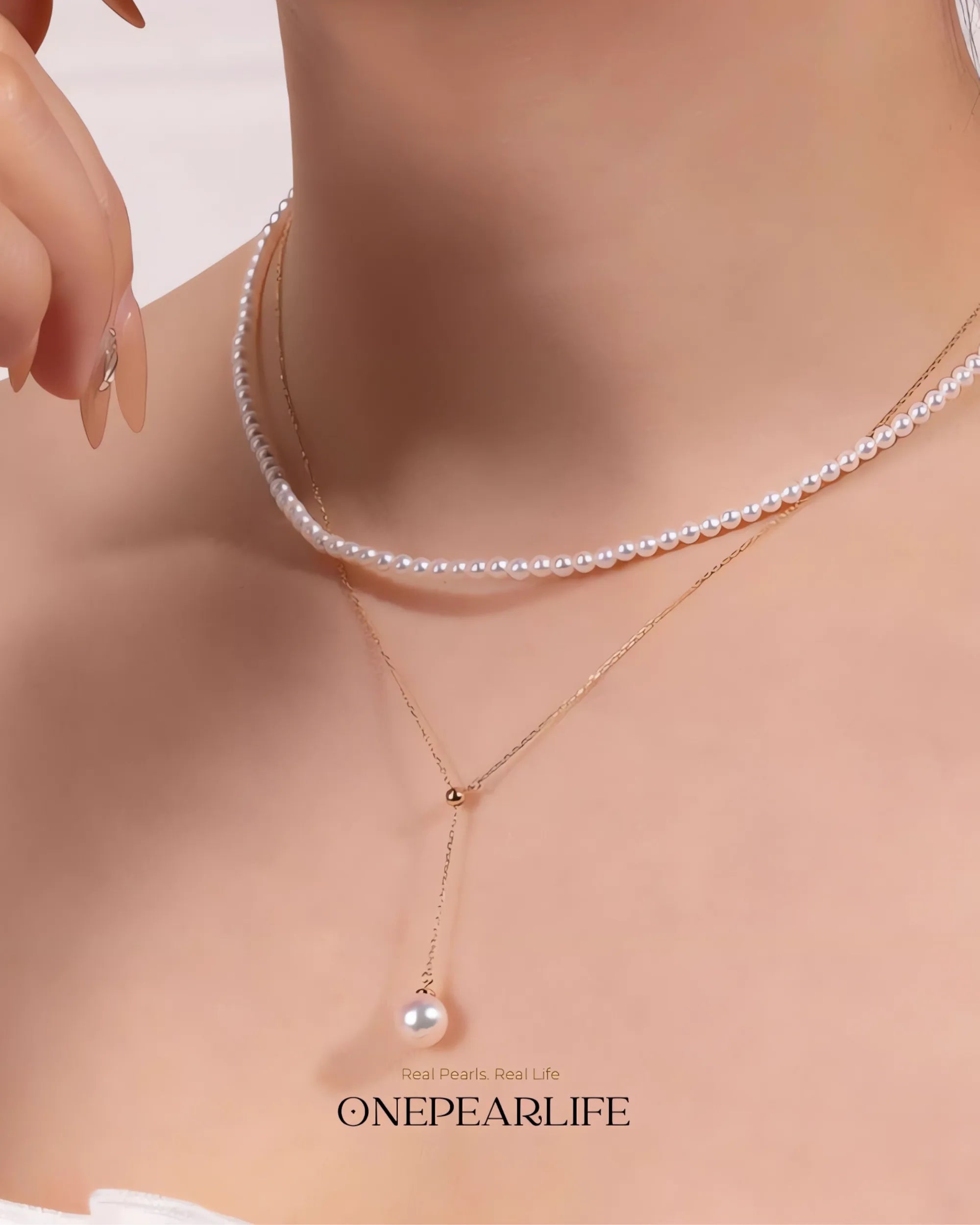Célinea - AAA+ Japanese Akoya Pearl Y-Necklace in 18K Solid Gold