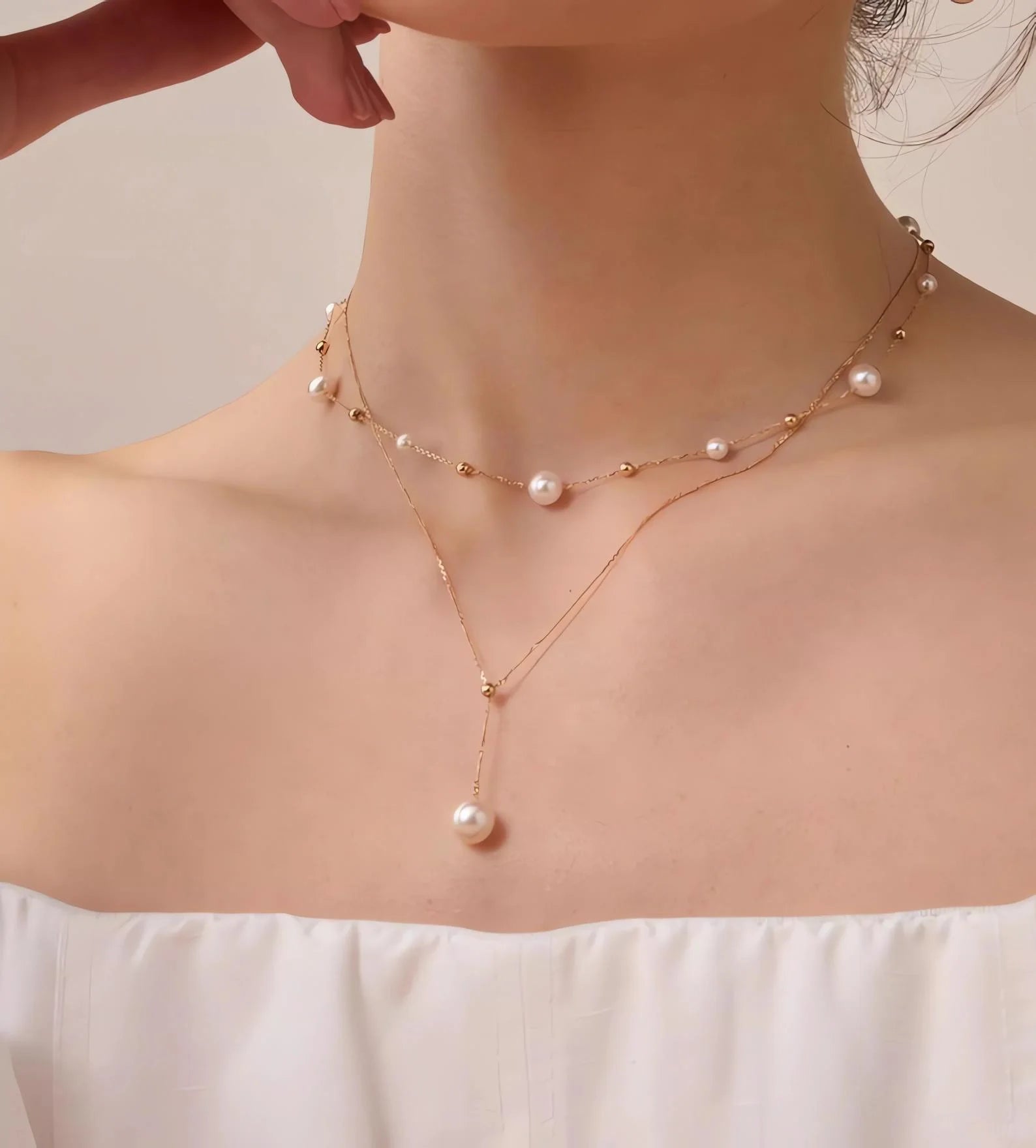 Célinea - AAA+ Japanese Akoya Pearl Y-Necklace in 18K Solid Gold