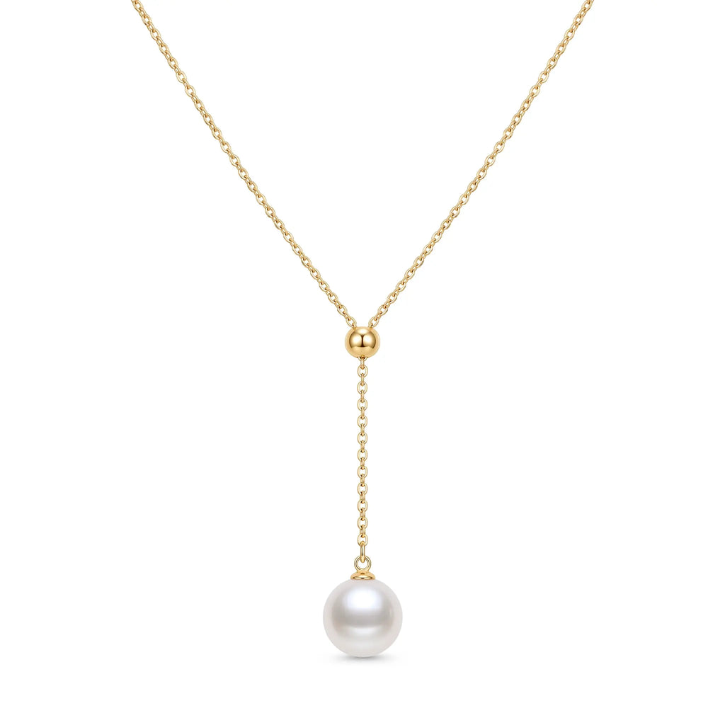 18K Gold Japanese Akoya Pearl Y Necklace, 8-8.5mm Large White Pearl Pendant