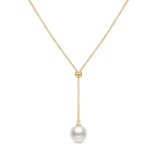 18K Gold Japanese Akoya Pearl Y Necklace, 8-8.5mm Large White Pearl Pendant