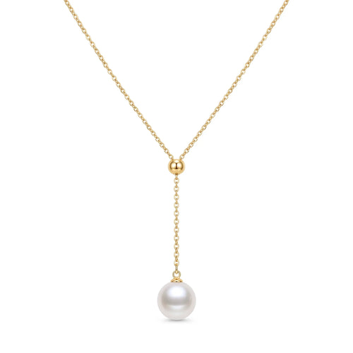 18K Gold Japanese Akoya Pearl Y Necklace, 8-8.5mm Large White Pearl Pendant