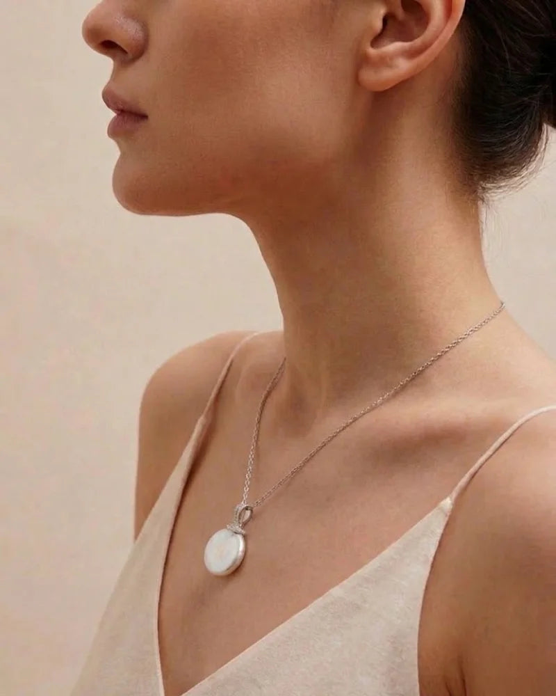 Minimalist Baroque Button Pearl Necklace