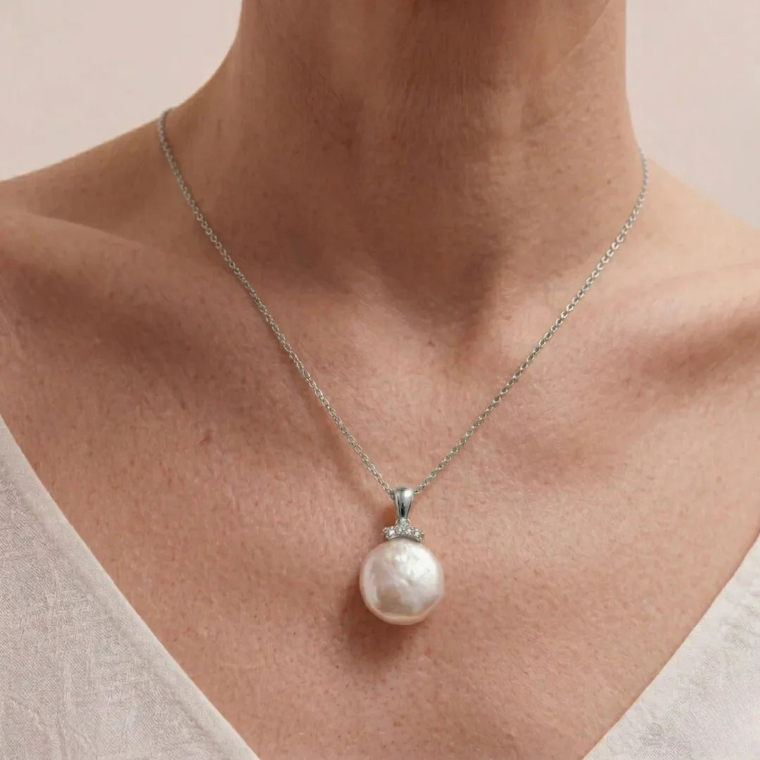 Minimalist Baroque Button Pearl Necklace
