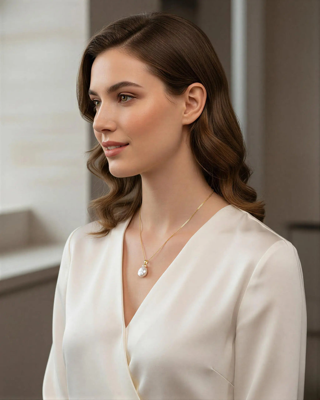 Elysia – AAA Quality Natural Baroque Button Pearl Necklace Pendant