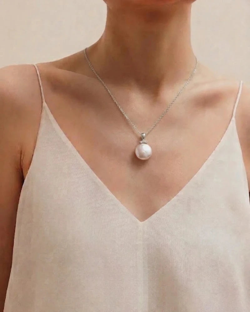 Minimalist Baroque Button Pearl Necklace