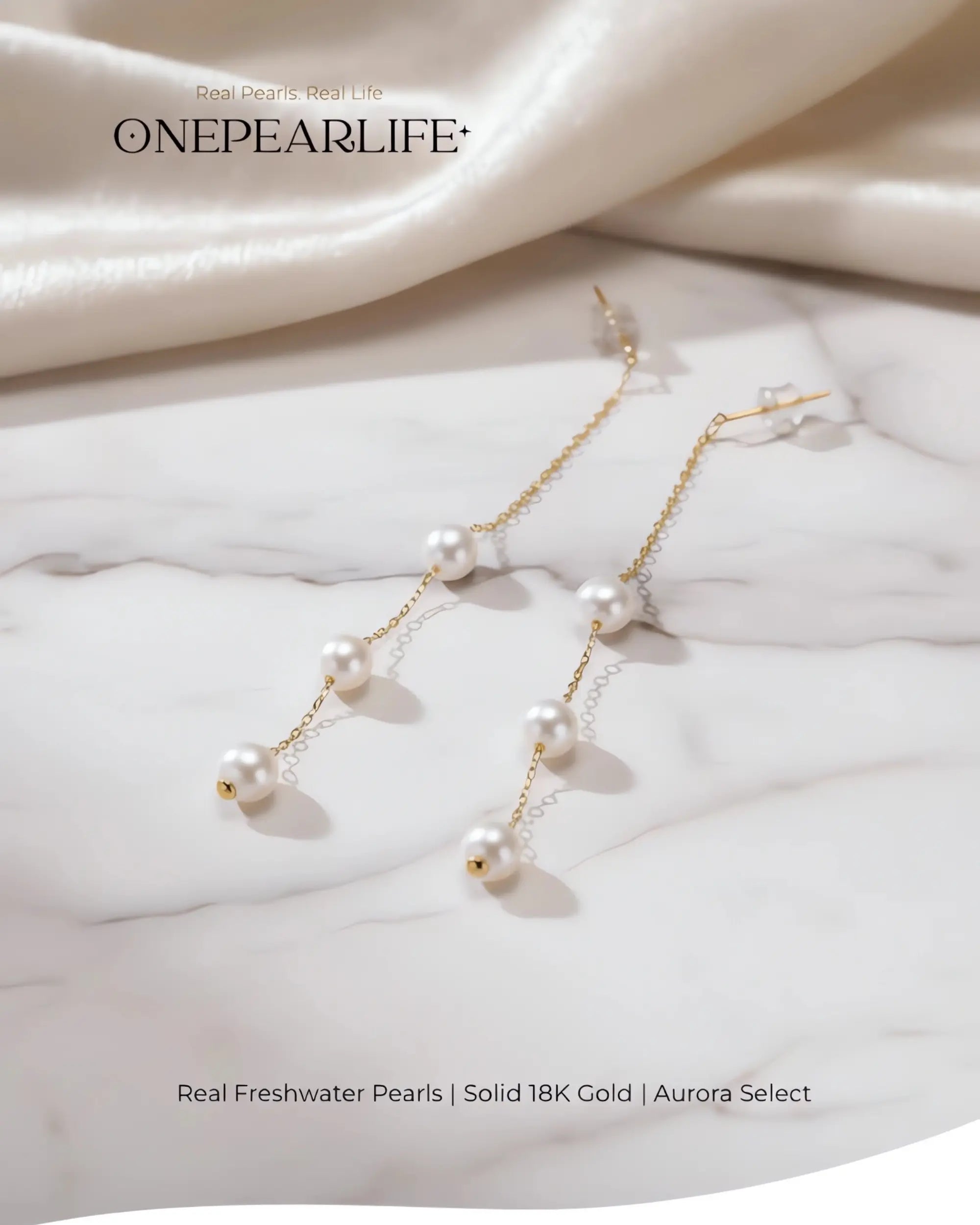 Faye – AAA Natural Freshwater Pearl Threader Earrings | 18K Solid Gold