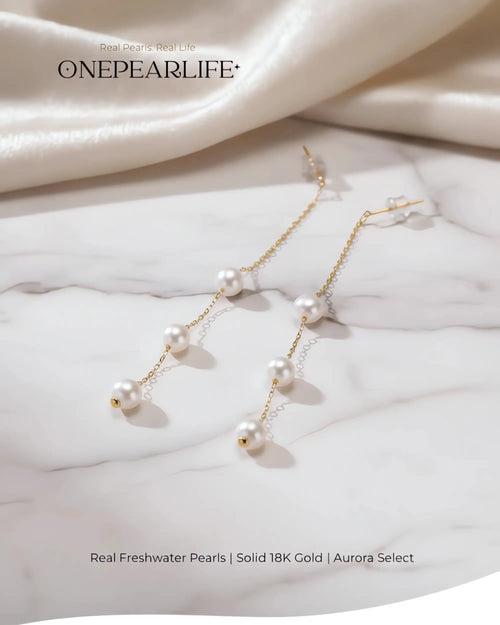 Faye – AAA Natural Freshwater Pearl Threader Earrings | 18K Solid Gold