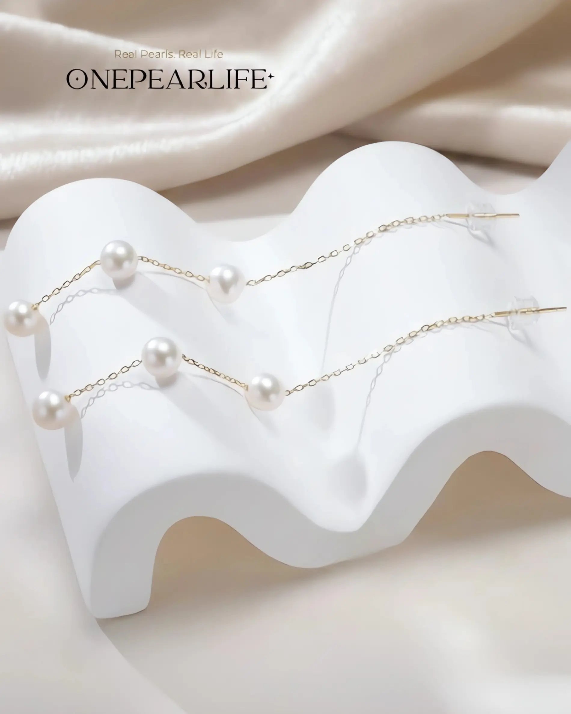 Faye – AAA Natural Freshwater Pearl Threader Earrings | 18K Solid Gold