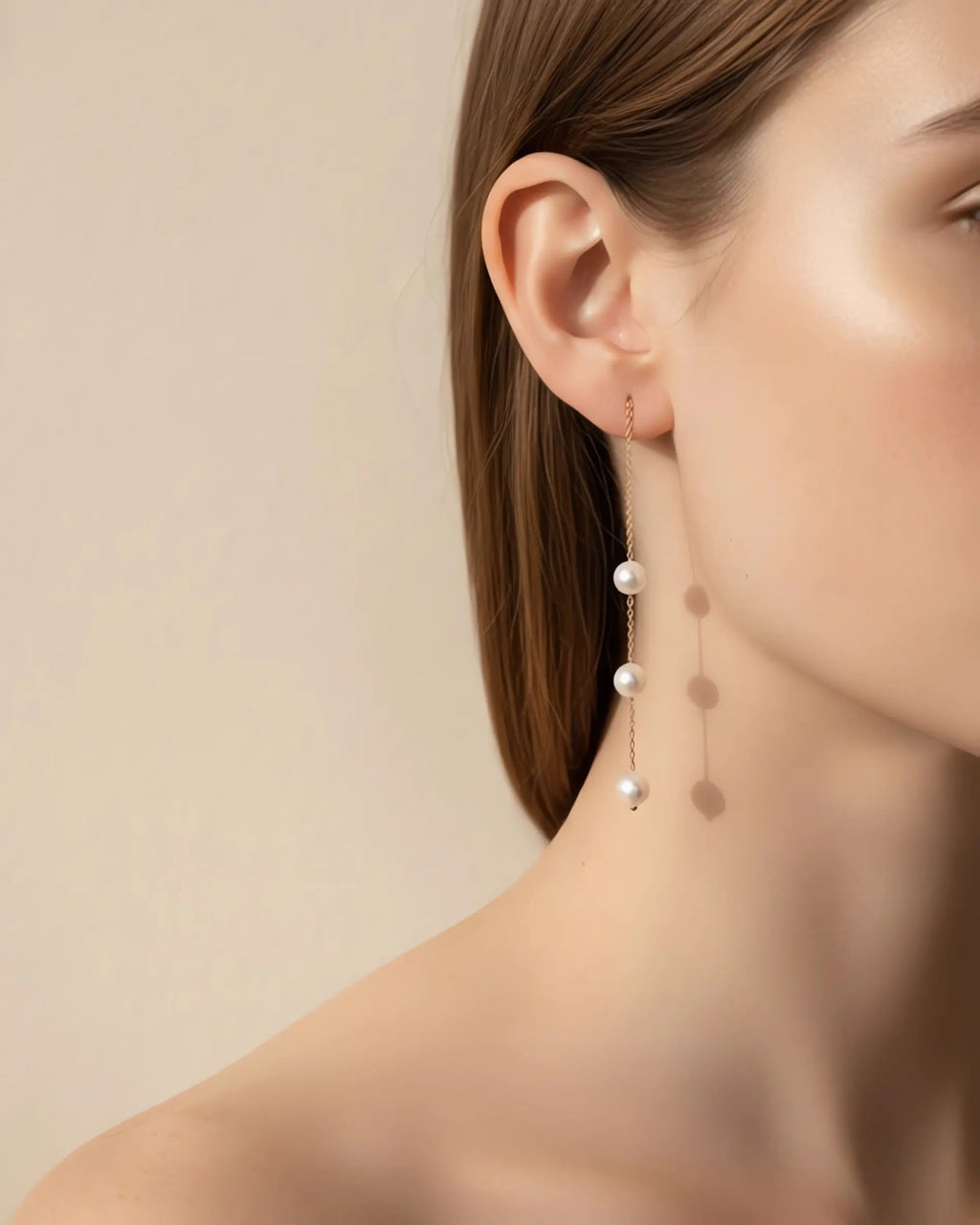 Faye – AAA Natural Freshwater Pearl Threader Earrings | 18K Solid Gold