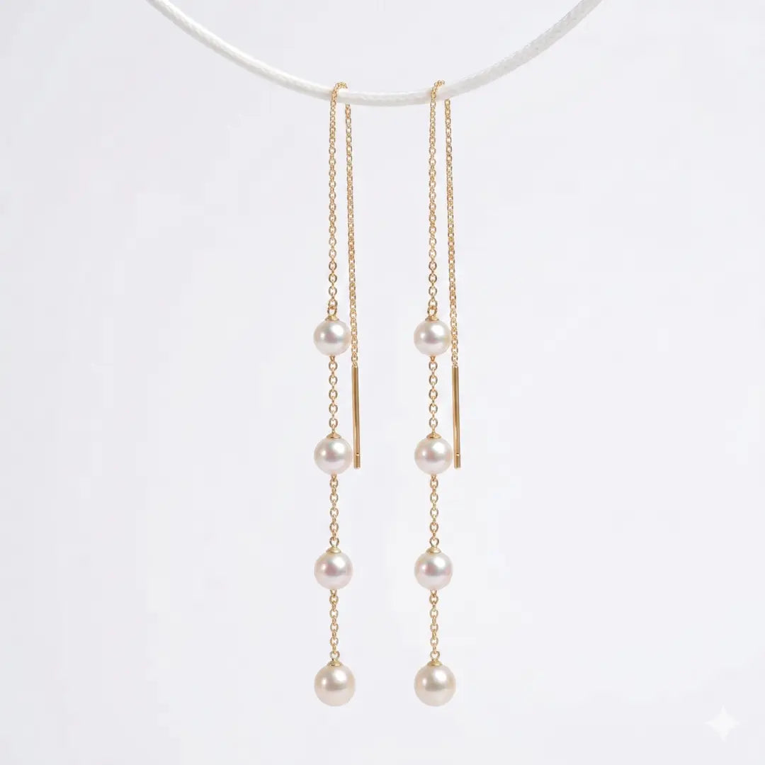 4-4.5mm 18K Gold Japanese Akoya  Pearl Drop Earrings