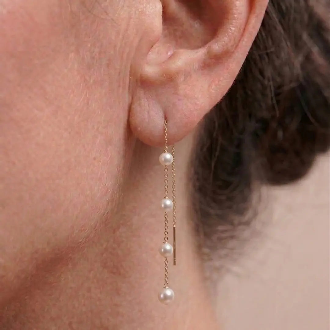 4-4.5mm 18K Gold Japanese Akoya  Pearl Drop Earrings